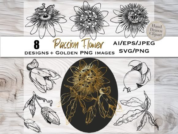 Download Passion Flower SVG Black &amp; Gold Outline - Passion flower Collection
